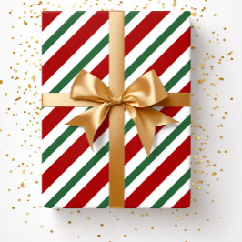 Papel De Regalo Navidad Moderno Festivo Rojo Verde Rayas