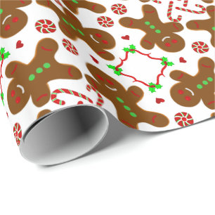 Papel De Regalo Navidad Monograme del hombre de pan de jengibre