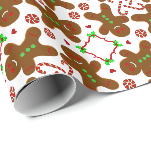 Papel De Regalo Navidad Monograme del hombre de pan de jengibre (Esquina del rollo)