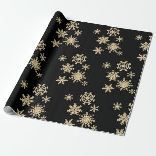 Papel De Regalo Navidad negra del invierno del copo de nieve del