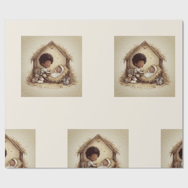 Papel de regalo Navidad Negra Natividad 2 Pequeño  (Superficie plana)