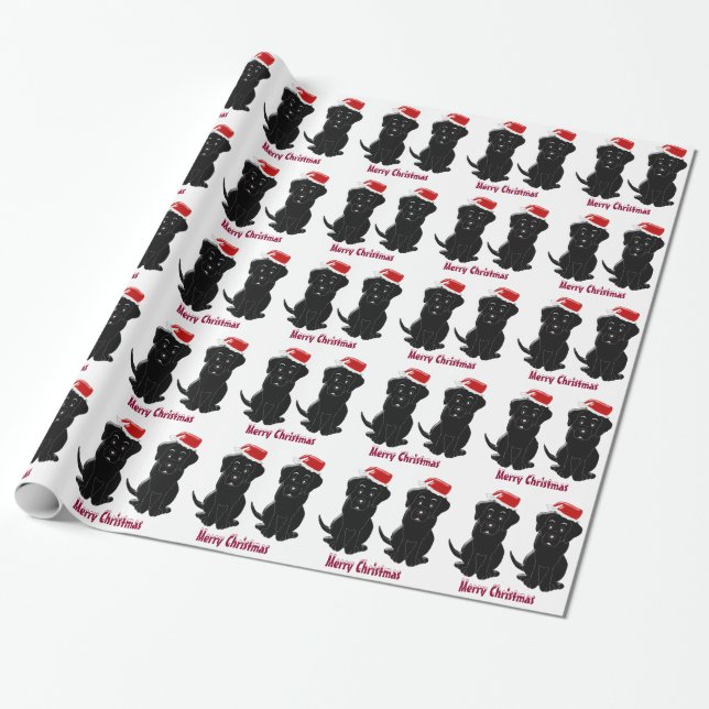 Papel De Regalo Navidad negro personalizado de Labrador (Desenrollado)