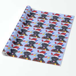 Papel De Regalo Navidad negro Santa del perrito de Labrador
