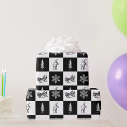 Papel De Regalo Navidad negro y blanco moderno elegante