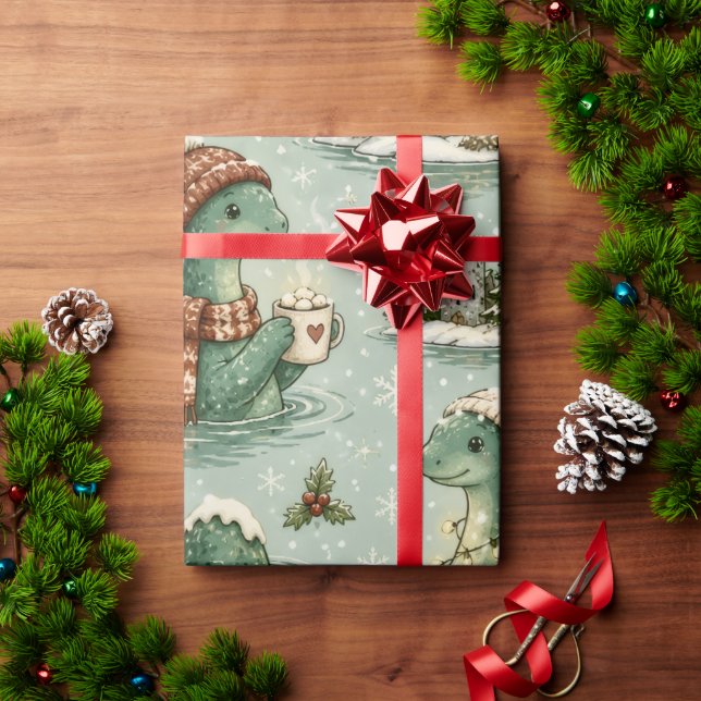 Papel De Regalo Navidad Nessie Monstruo del Lago Ness Acogedores C (Regalo de vacaciones)