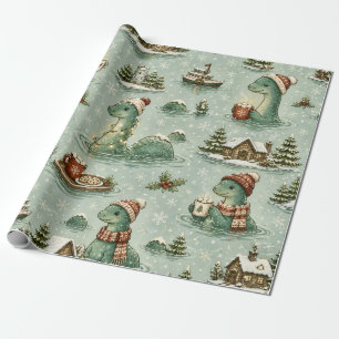Papel De Regalo Navidad Nessie Monstruo del Lago Ness Acogedores C