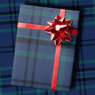 Papel De Regalo Navidad oscura de cuadros escoceses en azul marino