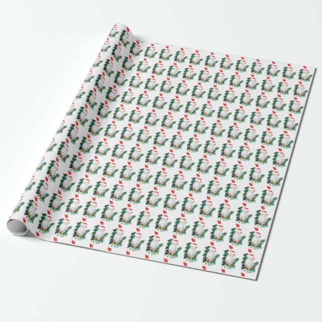 Papel De Regalo Navidad Owl Stocking Wreath Whimsical Wildlife (Desenrollado)