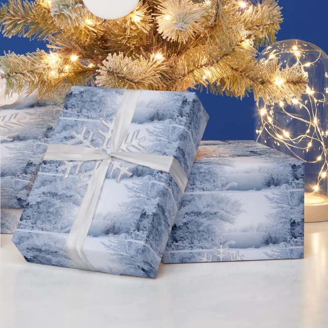 Papel De Regalo Navidad Paisaje Invernal de Cristal Copos de Nieve (Vacaciones)