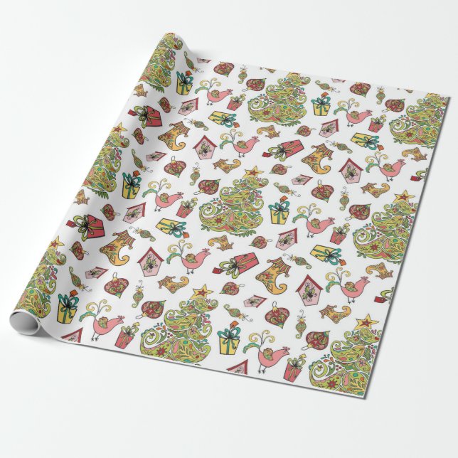 Papel De Regalo Navidad Paisley (Desenrollado)