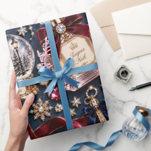 Papel De Regalo Navidad parisina de color burgundy