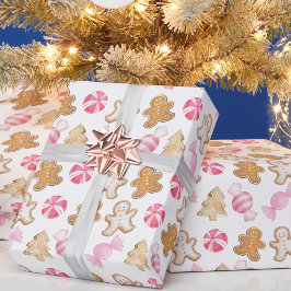Papel De Regalo Navidad Patrón de Pan de Jengibre Rosa Lindo
