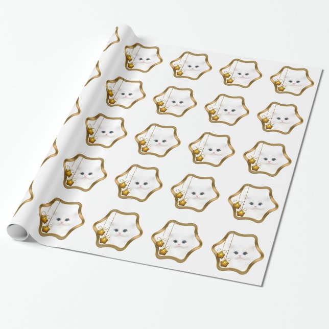 Papel De Regalo Navidad persa blanco del gatito (Desenrollado)