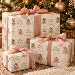 Papel De Regalo Navidad Personalizada Bailarina Rosa Vintage