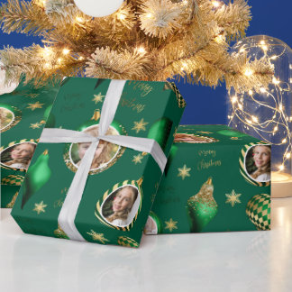 Papel De Regalo Navidad personalizada con fotos esmeralda verde y