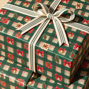 Papel De Regalo Navidad personalizada de cuadros verdes vintage
