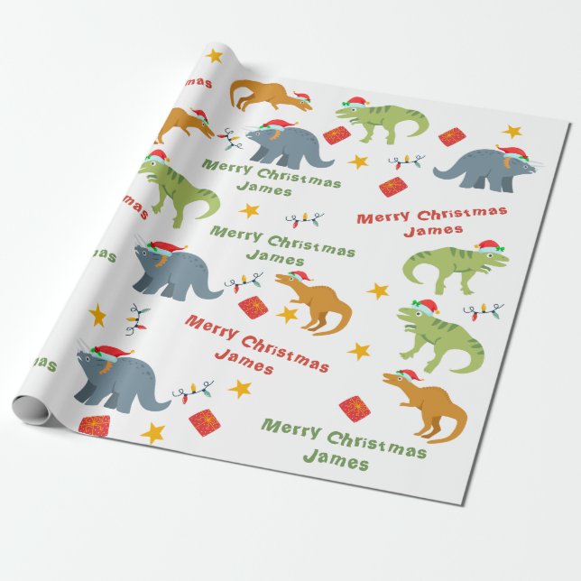 Papel De Regalo Navidad personalizada de los dinosaurios banales (Desenrollado)
