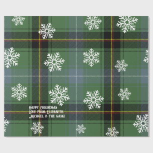 Papel De Regalo Navidad Personalizada del Tartán Verde escocés Sno