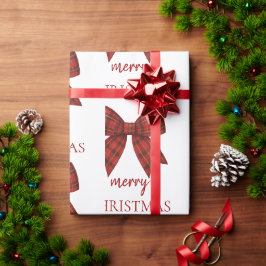 Papel De Regalo Navidad Personalizada Feliz | Lazo de Cuadro Rojo