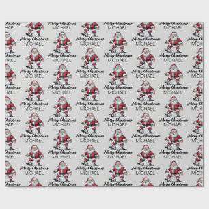 Papel De Regalo Navidad Personalizada Feliz Santa Claus Fútbol   