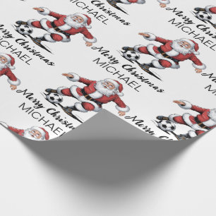 Papel De Regalo Navidad Personalizada Feliz Santa Claus Fútbol   
