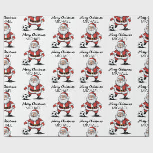 Papel De Regalo Navidad Personalizada Feliz Santa Claus Fútbol   
