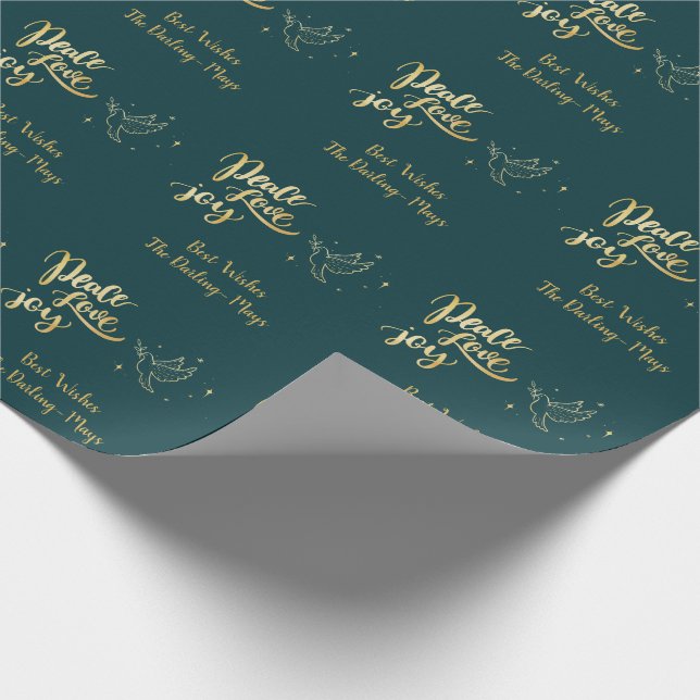 Papel De Regalo Navidad personalizado del verde y del oro de la (Esquina)