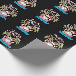 Papel De Regalo Navidad Playera Vacaciones Tropicales Santa Playa 
