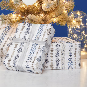 Papel De Regalo Navidad Rayas Crema Blanco Azul