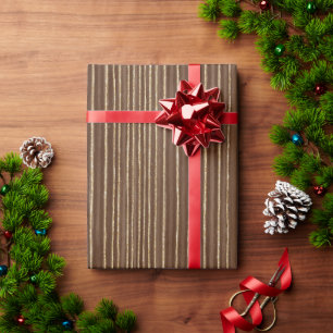 Papel De Regalo Navidad Rayas Doradas Marrón