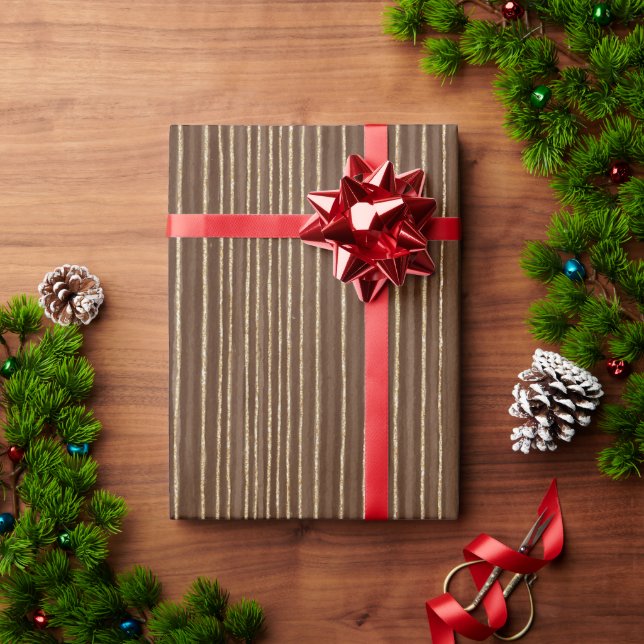 Papel De Regalo Navidad Rayas Doradas Marrón (Regalo de vacaciones)
