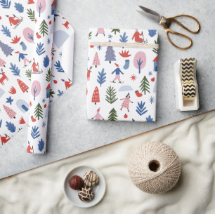 Papel De Regalo Navidad Retro Escandinava de Esquí de Invierno