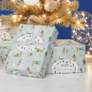 Papel De Regalo Navidad Retro Moderno de Mitad de Siglo Festivo