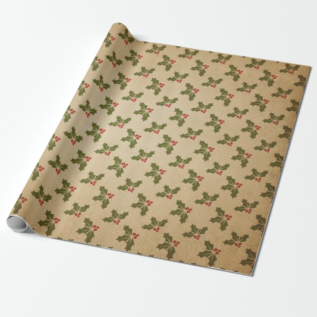 Papel De Regalo Navidad Retro Verde y Kraft (Desenrollado)