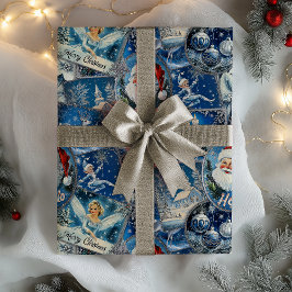 Papel De Regalo Navidad retro vintage: Collage azul