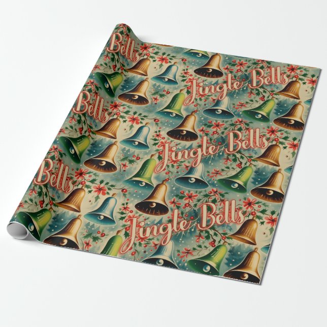 Papel De Regalo Navidad retro vintage "Jingle Bells" (Desenrollado)