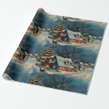 Navidad retro vintage: Snowy Village Scene 2