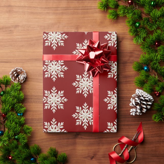 Papel De Regalo Navidad roja copo de nieve crema (Regalo de vacaciones)