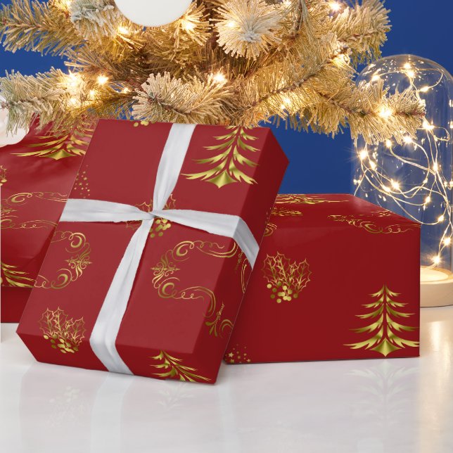 Papel De Regalo Navidad Roja y Dorada (Vacaciones)