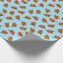 Papel De Regalo Navidad rojo de los petirrojos multi en azul