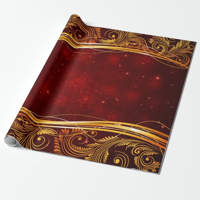 Papel De Regalo Navidad rojo oscuro y del oro (Desenrollado)
