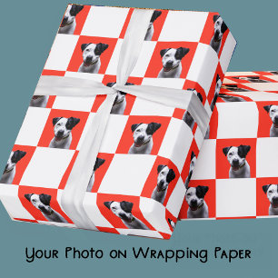 Papel De Regalo Navidad Rojo y Blanco Cuadros Foto Personalizada