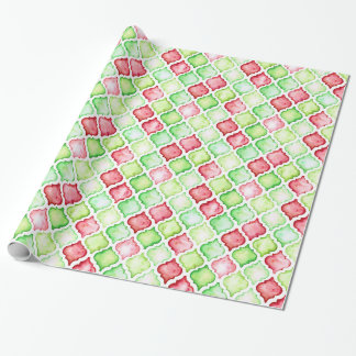 Papel De Regalo Navidad rojo y verde Quatrefoil de la acuarela