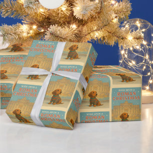 Papel De Regalo Navidad Romana - Perrito Adorable en Jersey en Tre