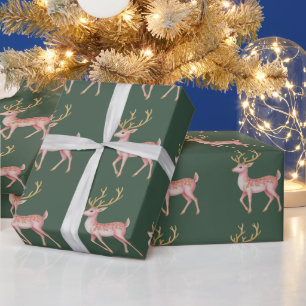 Papel De Regalo Navidad Rosa Floral Reno Bosque Vintage