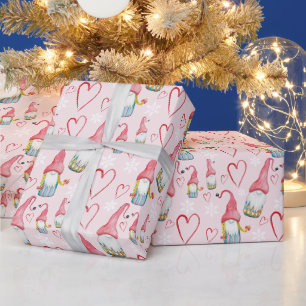 Papel De Regalo Navidad Rosa Gnomo Adorable Enamorado