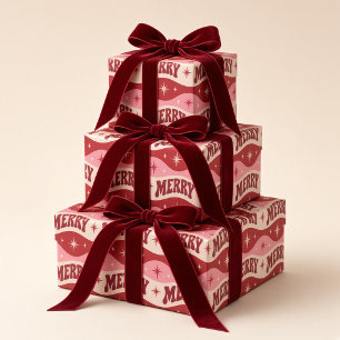 Papel De Regalo Navidad Rosa Rojo Ondulado Retro