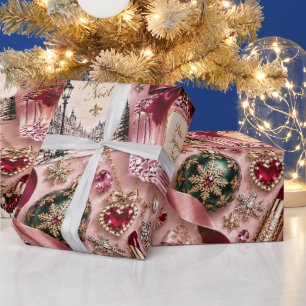 Papel De Regalo Navidad Rosa Rubor Parisina