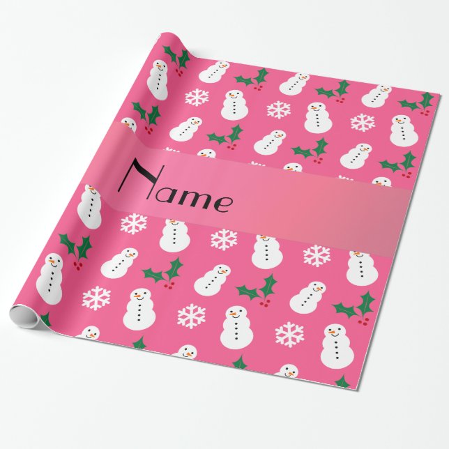 Papel De Regalo Navidad rosado conocido personalizado del muñeco (Desenrollado)