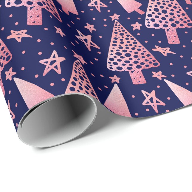 Papel De Regalo Navidad rosado moderno elegante de las estrellas (Esquina del rollo)